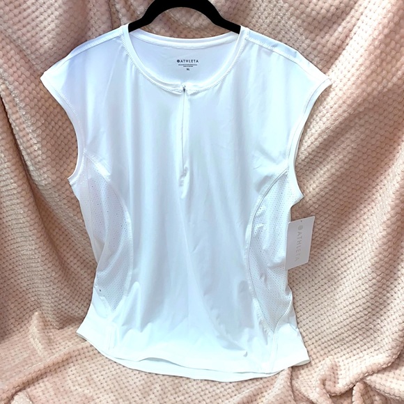 ATHLETICA. WHITE. ATHLETIC TOP. ZIPPER AT NECKLINE - Picture 1 of 11